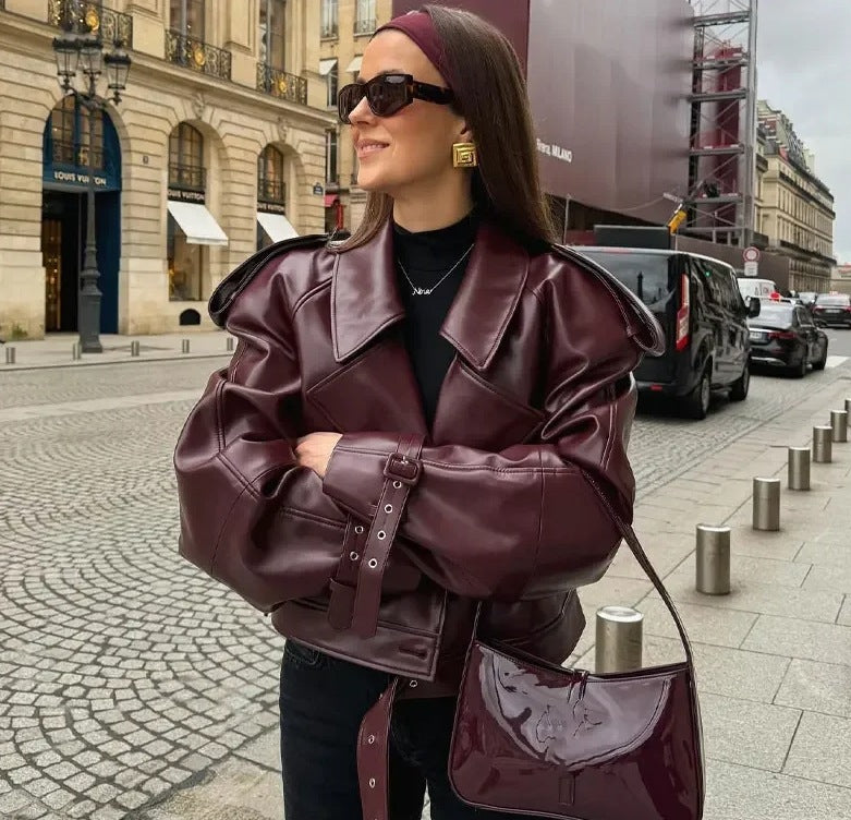 Women's Retro Lapels Leather Quality Craft Rest Jackets