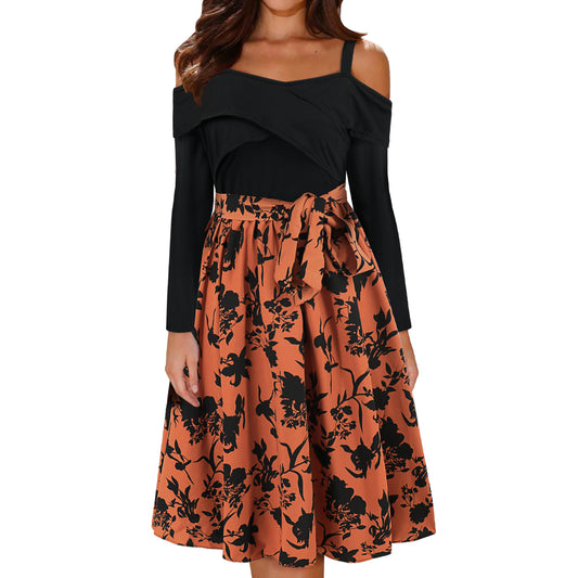 Spring Graceful Long Sleeve Floral A- Dresses