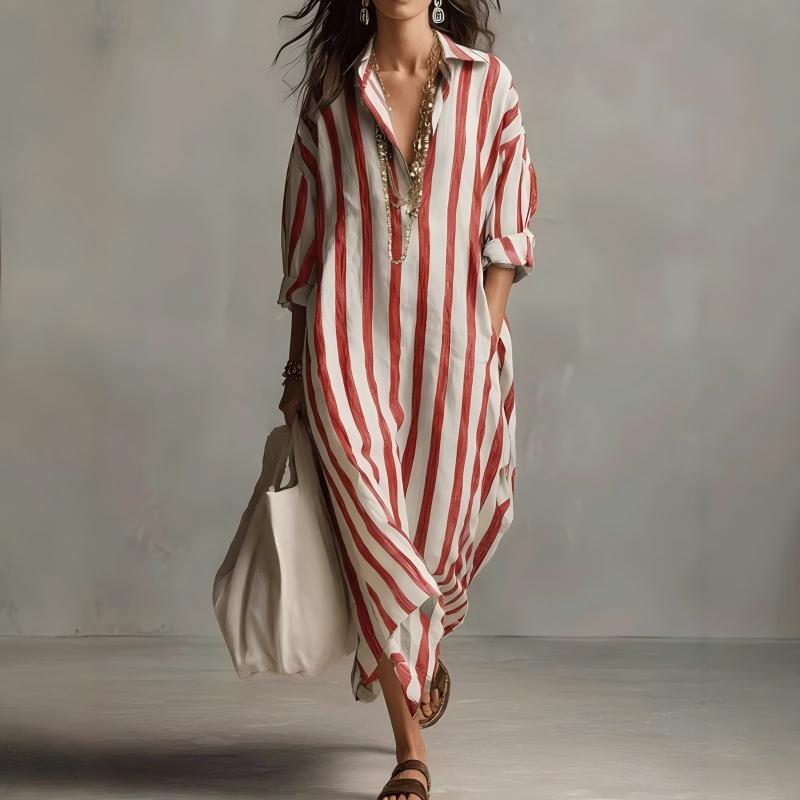 Popular Fashion Loose Long Printed Shirt Dress