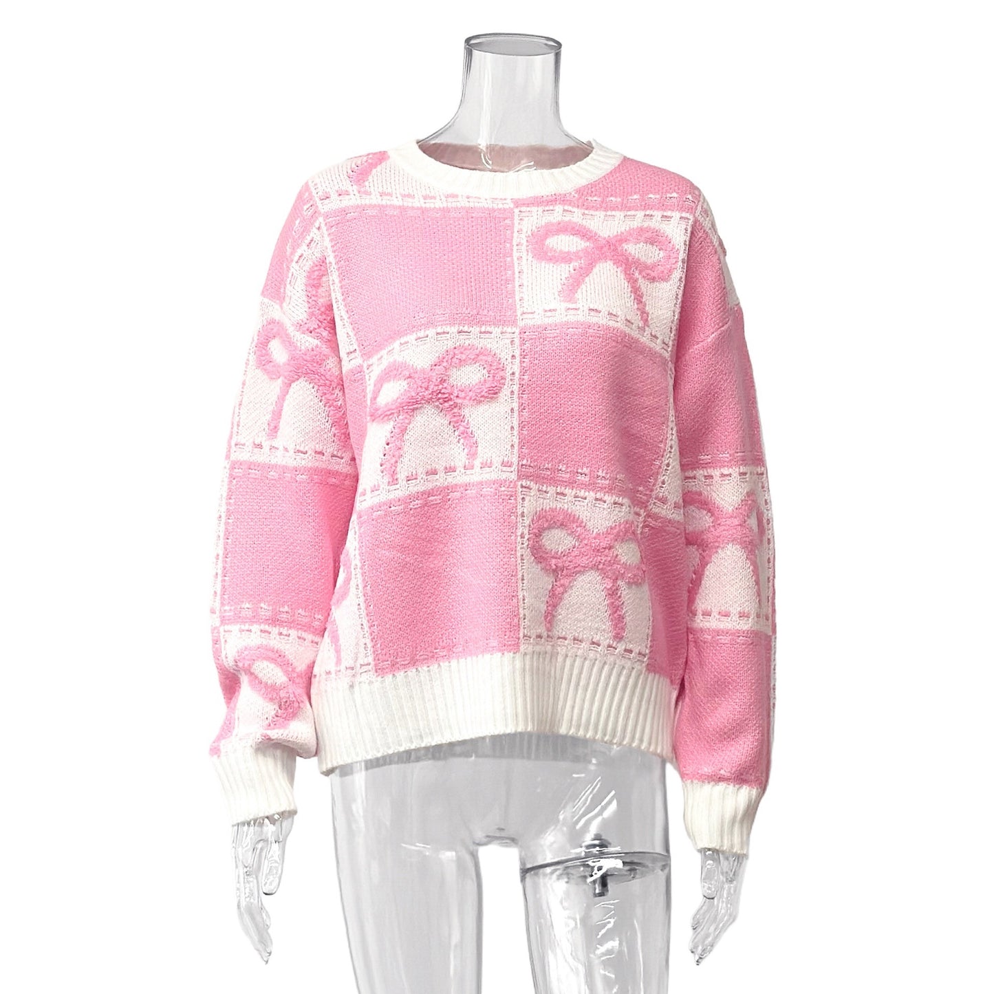 Women's Sweet Bow Design Female Pink Christmas Sweaters
