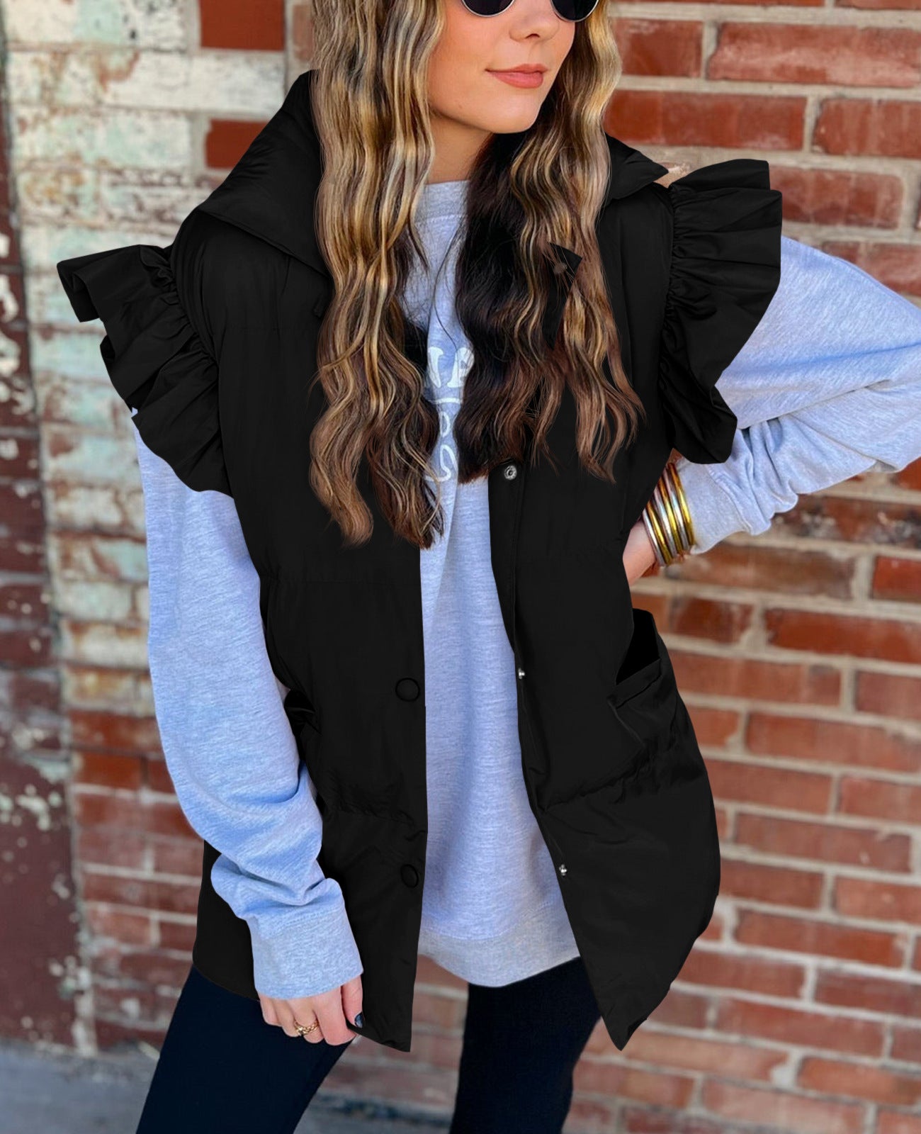 Pockets Flying Sleeves Elegant Stand Collar Vests