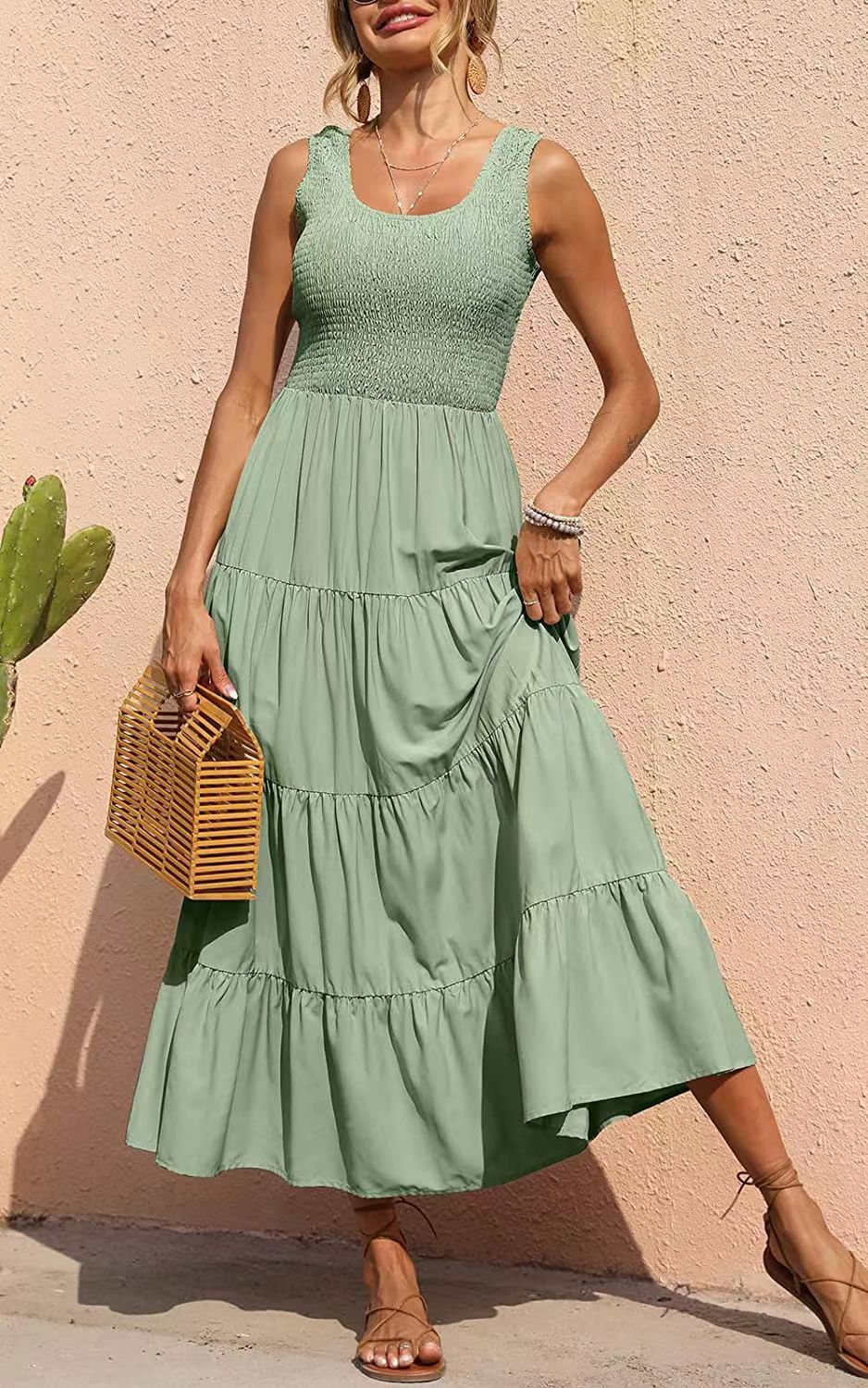 Women's Spring Suspender Pleating Stitching A- Line Large Dresses