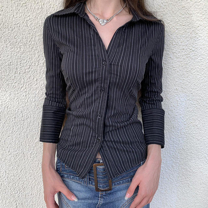 Women's Summer Lapel Breasted Long Sleeve Slim Blouses