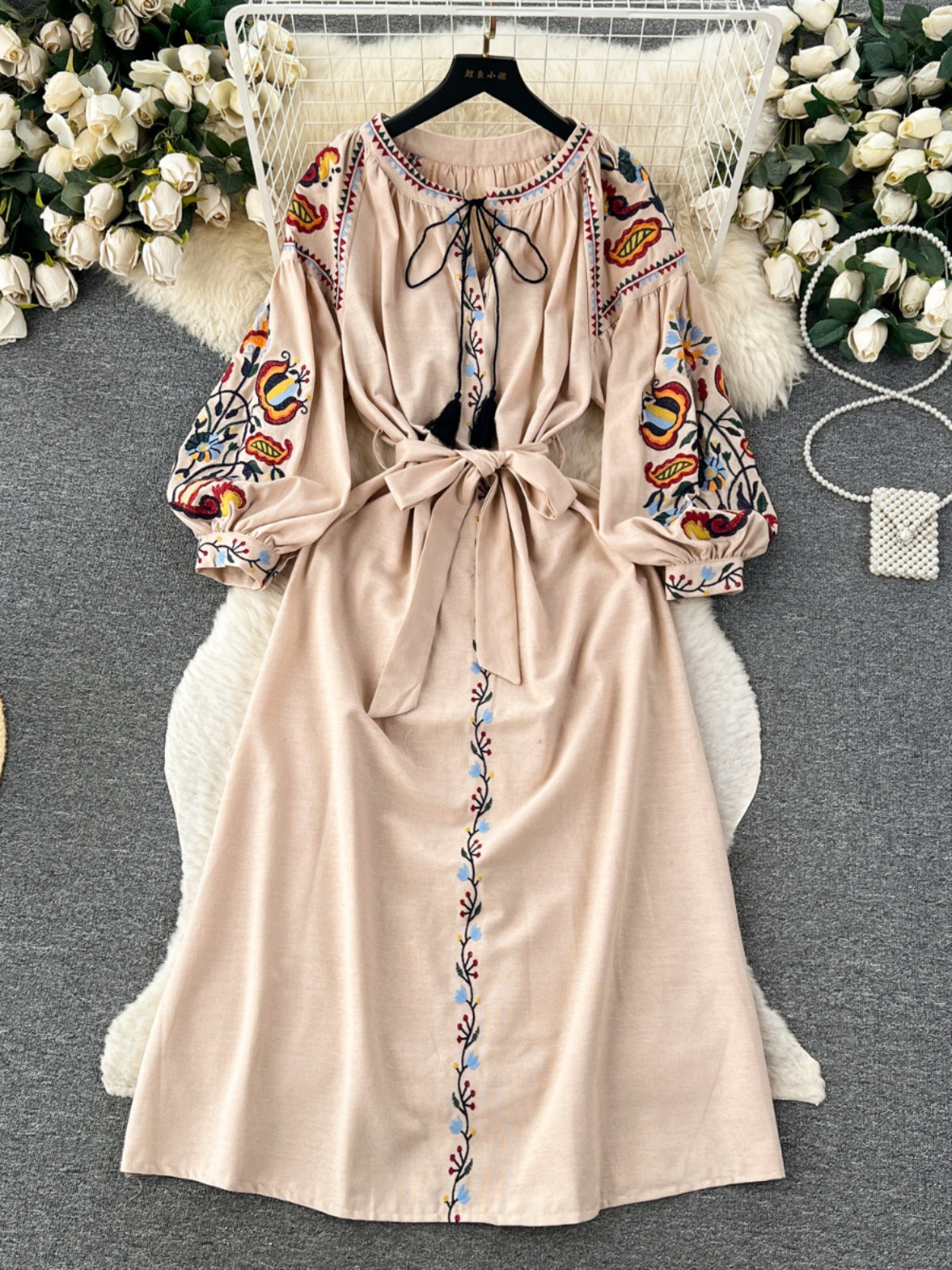 Women's Q Bohemian Dress Autumn Vintage Embroidered Dresses