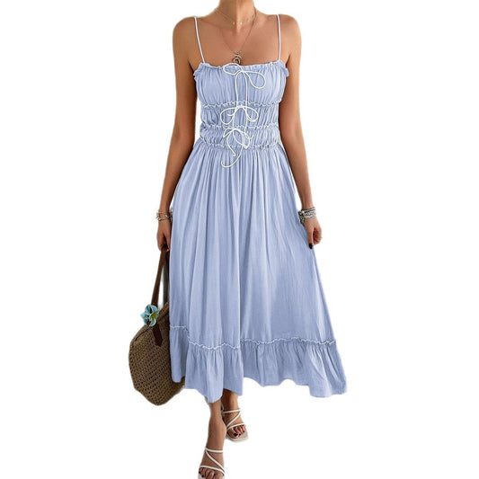 Women's A- Line Casual Vacation Style Lace Stitching High Waist Dress