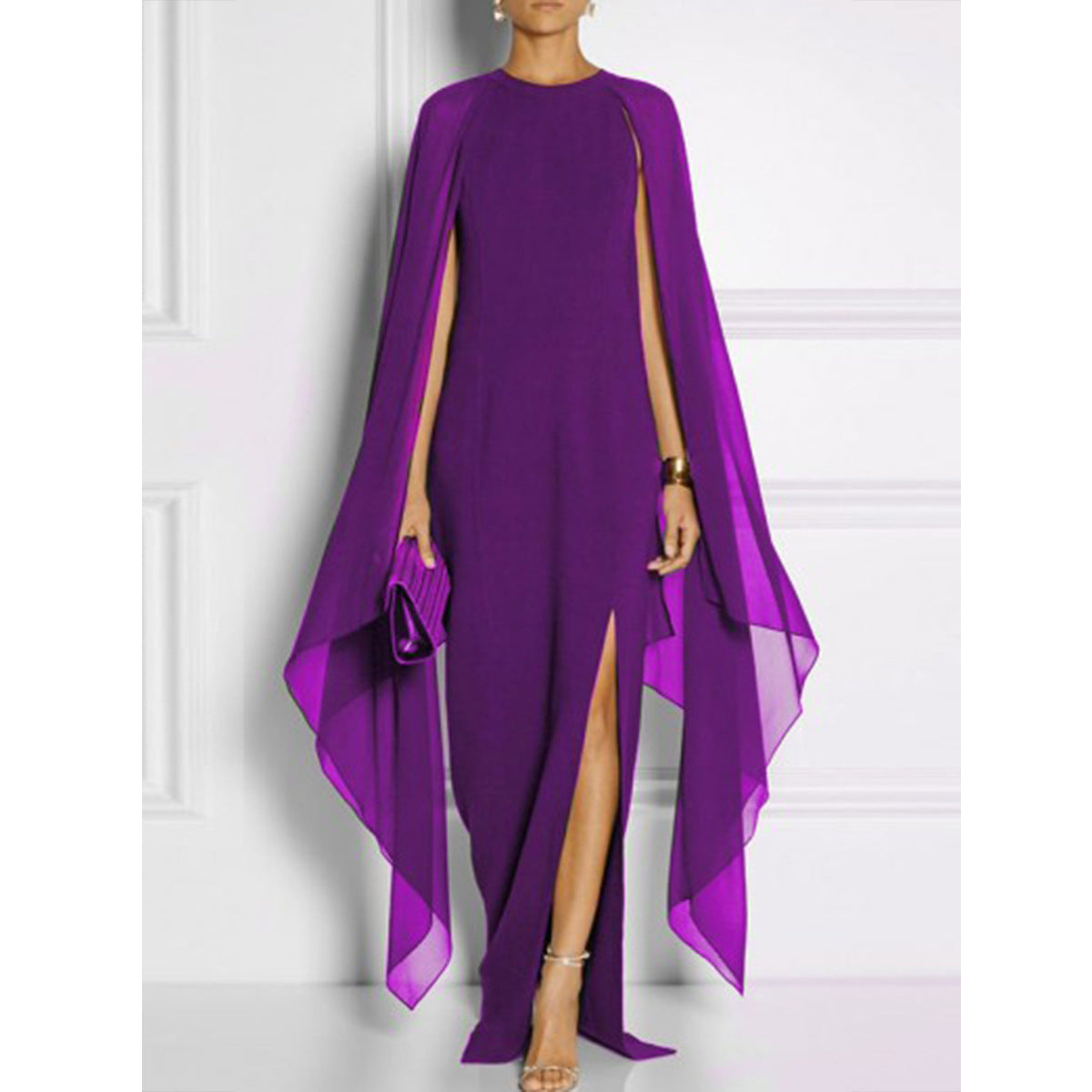 Dress Fashion Solid Color Shawl Slit Dresses