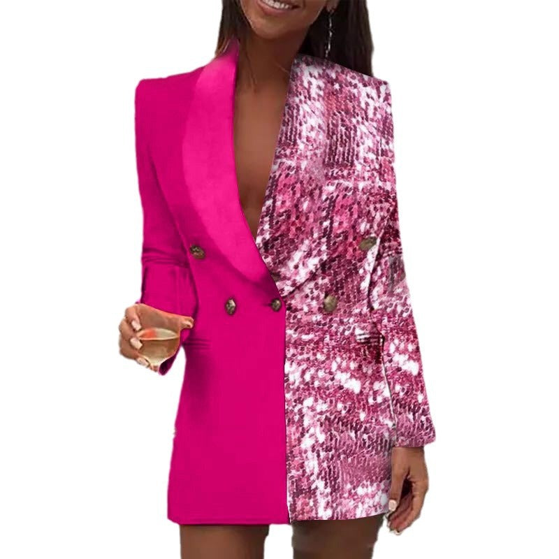 Patchwork Printed Small Sexy Deep V Dresses