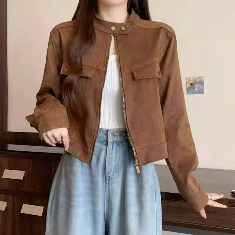 Women's Retro Stand Collar Suede Autumn Fashion Shorts