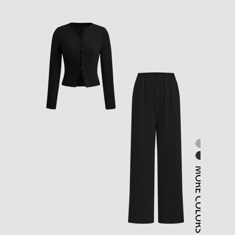 Unique Buttoned Long Sleeve Wide Leg Fashion Casual Suit