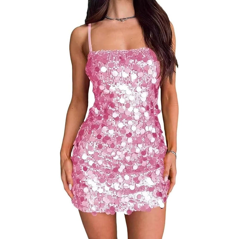 Women's Sequin Sling Banquet Party Hot Backless Shorts