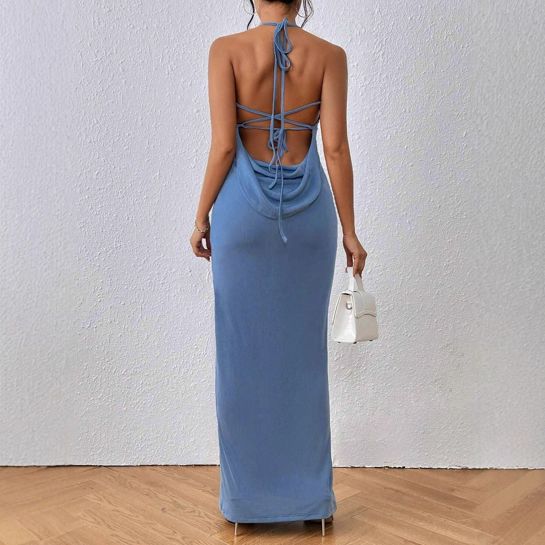 Summer Knitted Backless Suspender Elegant High Waist Dress
