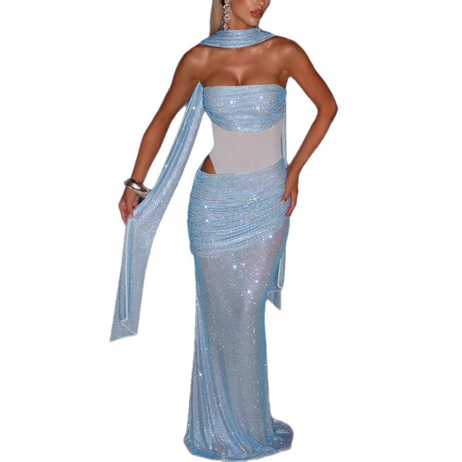 Women's Dress Sequined Ribbon Sleeveless Tube Banquet Dresses