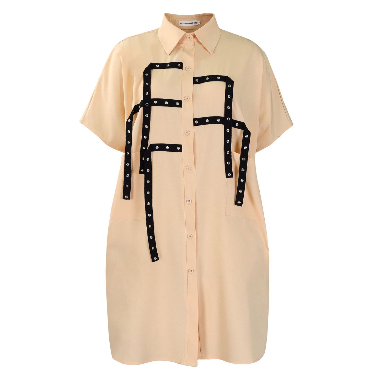 Women's Sleeve Fashion Loose Lapels Shirt Mid-length Shorts
