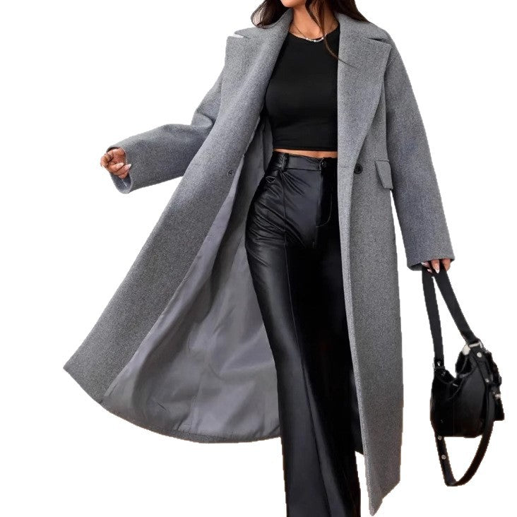 Women's Woolen Casual Elegant Lapel Long Loose Coats