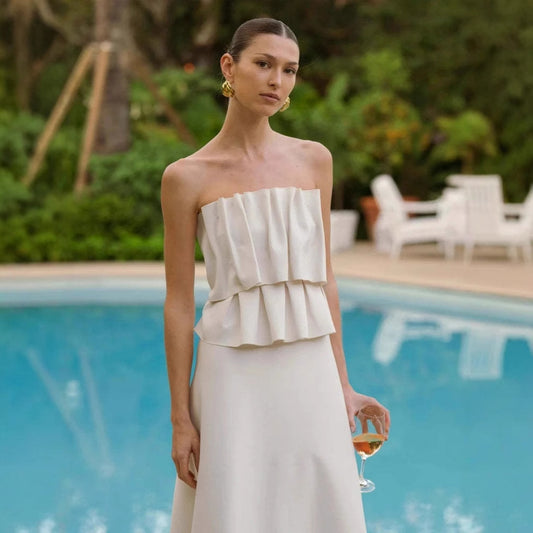 Dress Pinch Pleated French Stitching Ruffle Dresses