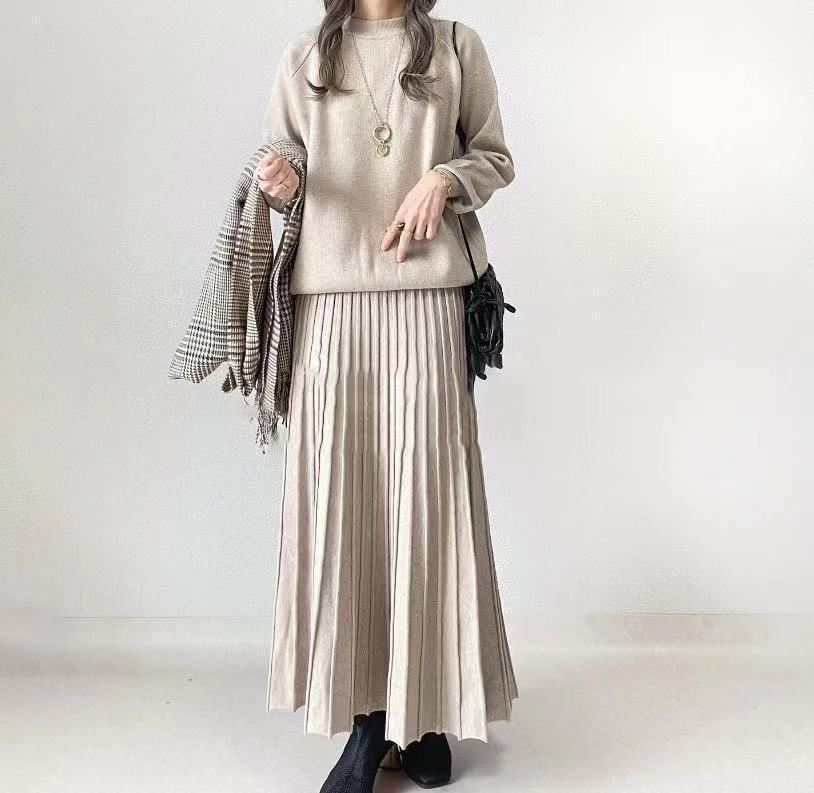 Autumn French Style Retro Crew Neck Dresses