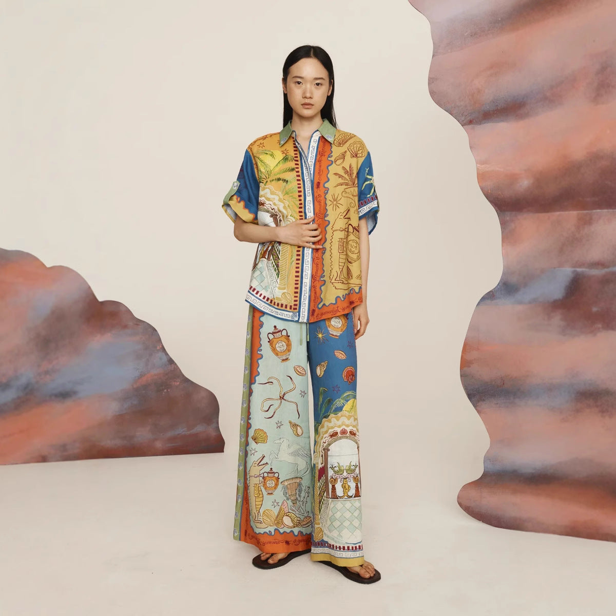 Personalized Printed Sleeve Vacation Leisure Loose Fashion Casual Suit