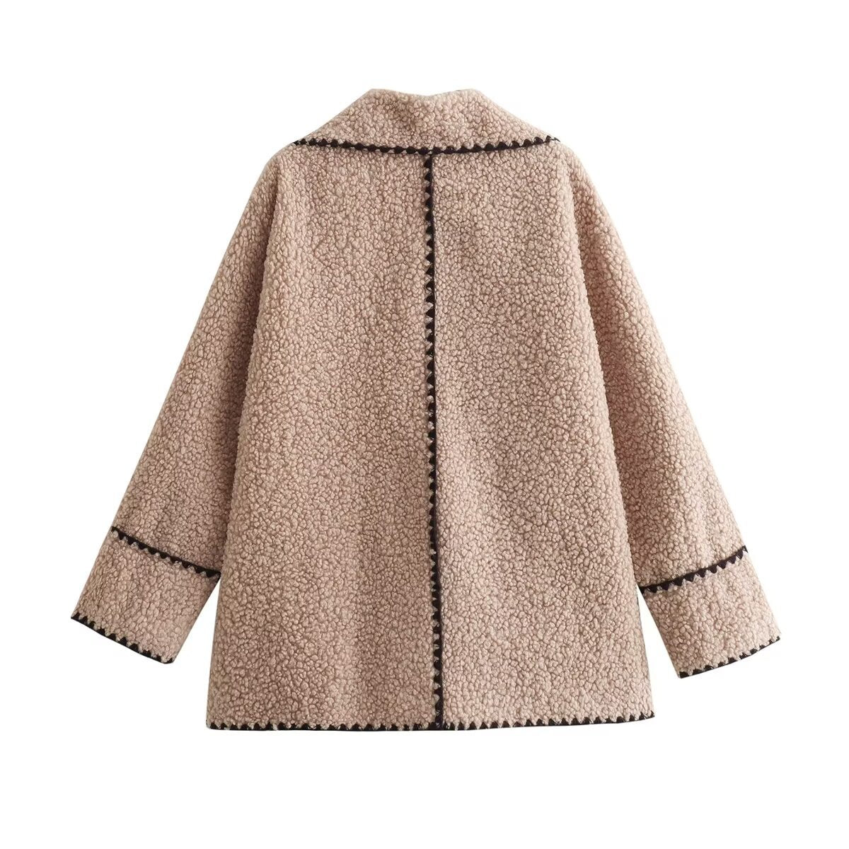 Women's Lapel String Decoration Loose Casual Lamb Coats