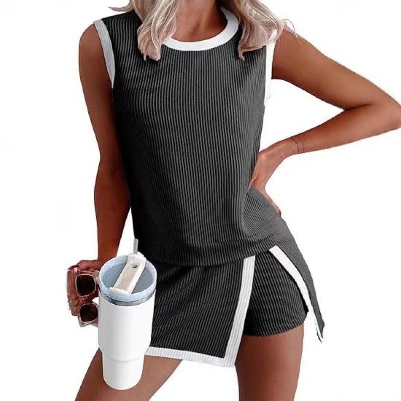 Women's Twist Strip Round Neck Loose Elastic Fashion Casual Suit