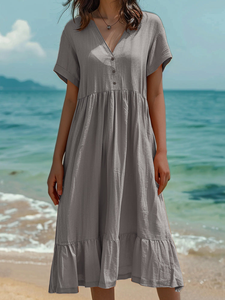Women's Solid Color Sleeve Fashion Pleating Dress