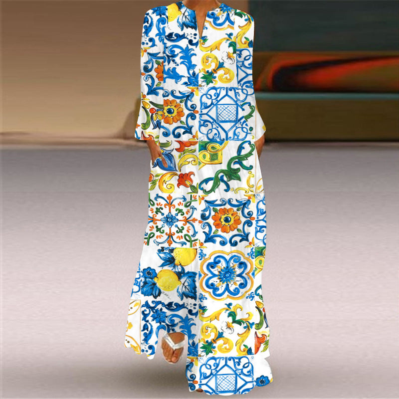Women's Pretty Printed Long-sleeved Dress Small Dresses