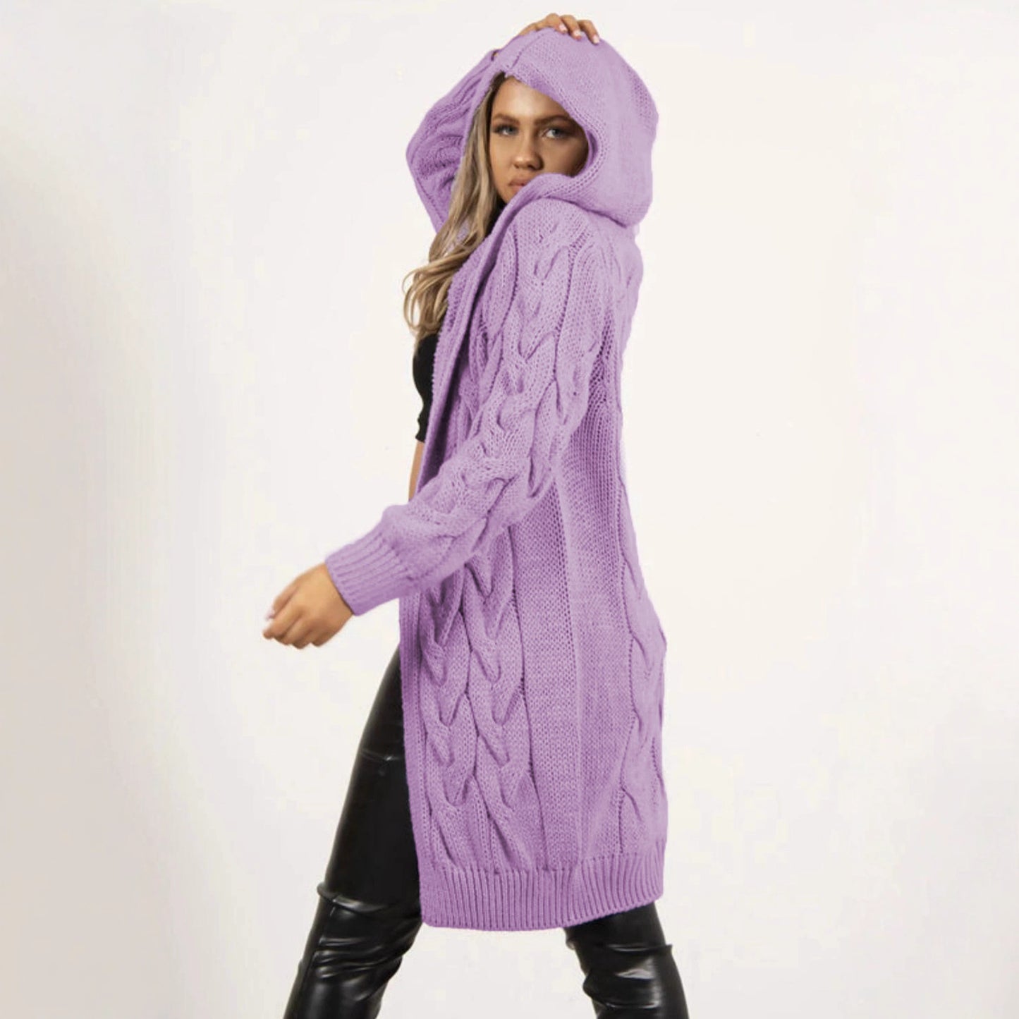 Women's Knitted Long Thick Thread Hooded Twist Knitwear