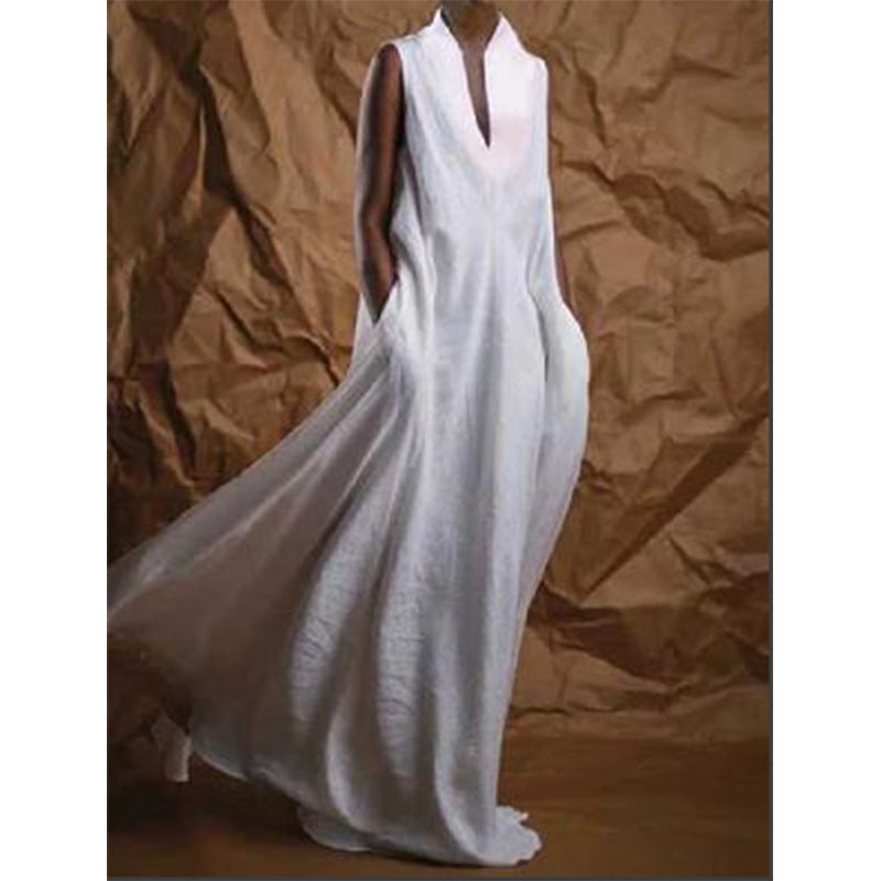 Women's Summer Casual Cotton Linen Solid Color Dress
