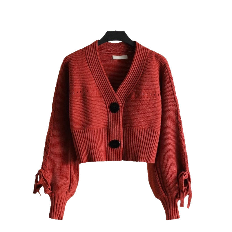 Women's Korean Style Temperament Wild Slimming Solid Color Rib Fabric Small Cardigans