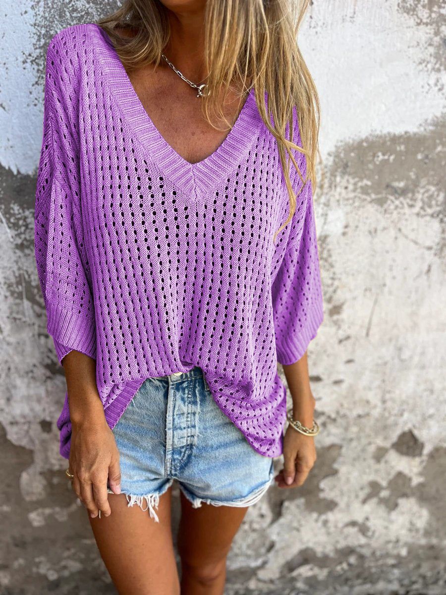 Women's Hollow Out Outer Match Long-sleeved Knitted Women's Sweater