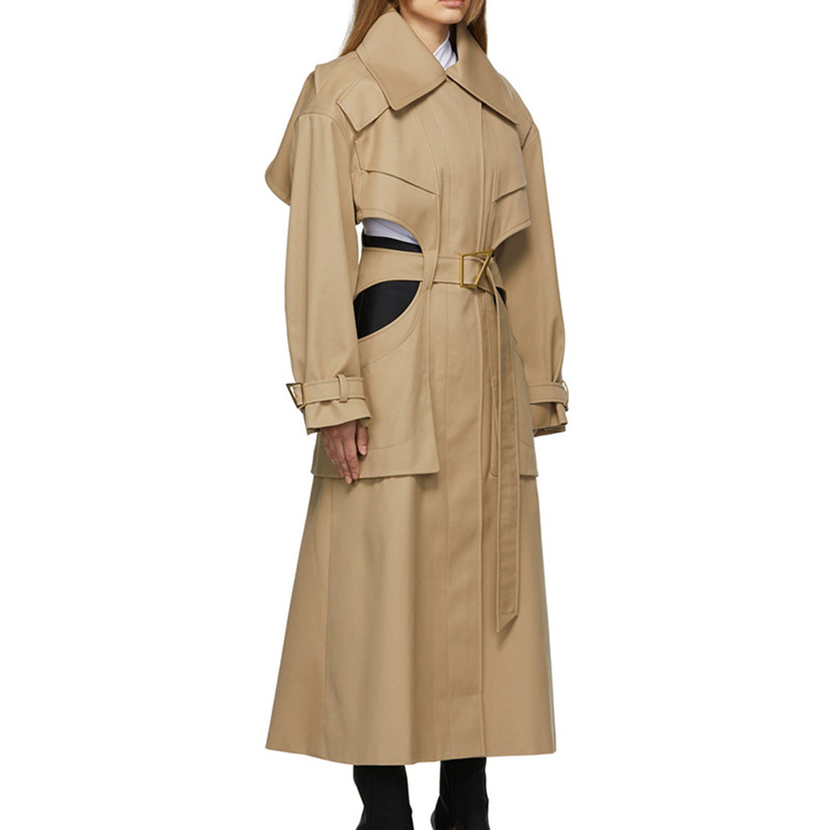 Women's High-grade Long Trench Design Sleeve Midriff Coats