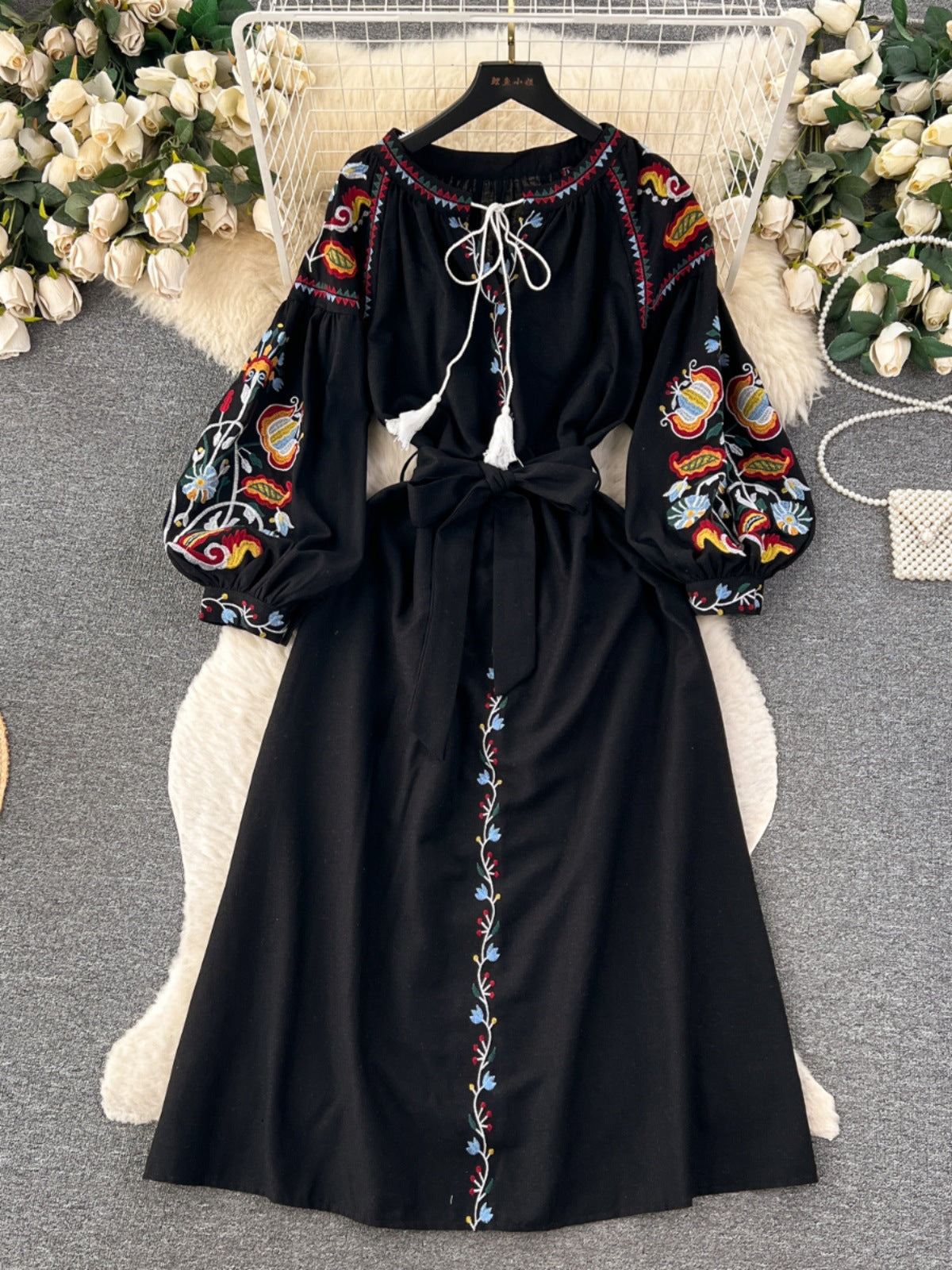 Women's Q Bohemian Dress Autumn Vintage Embroidered Dresses