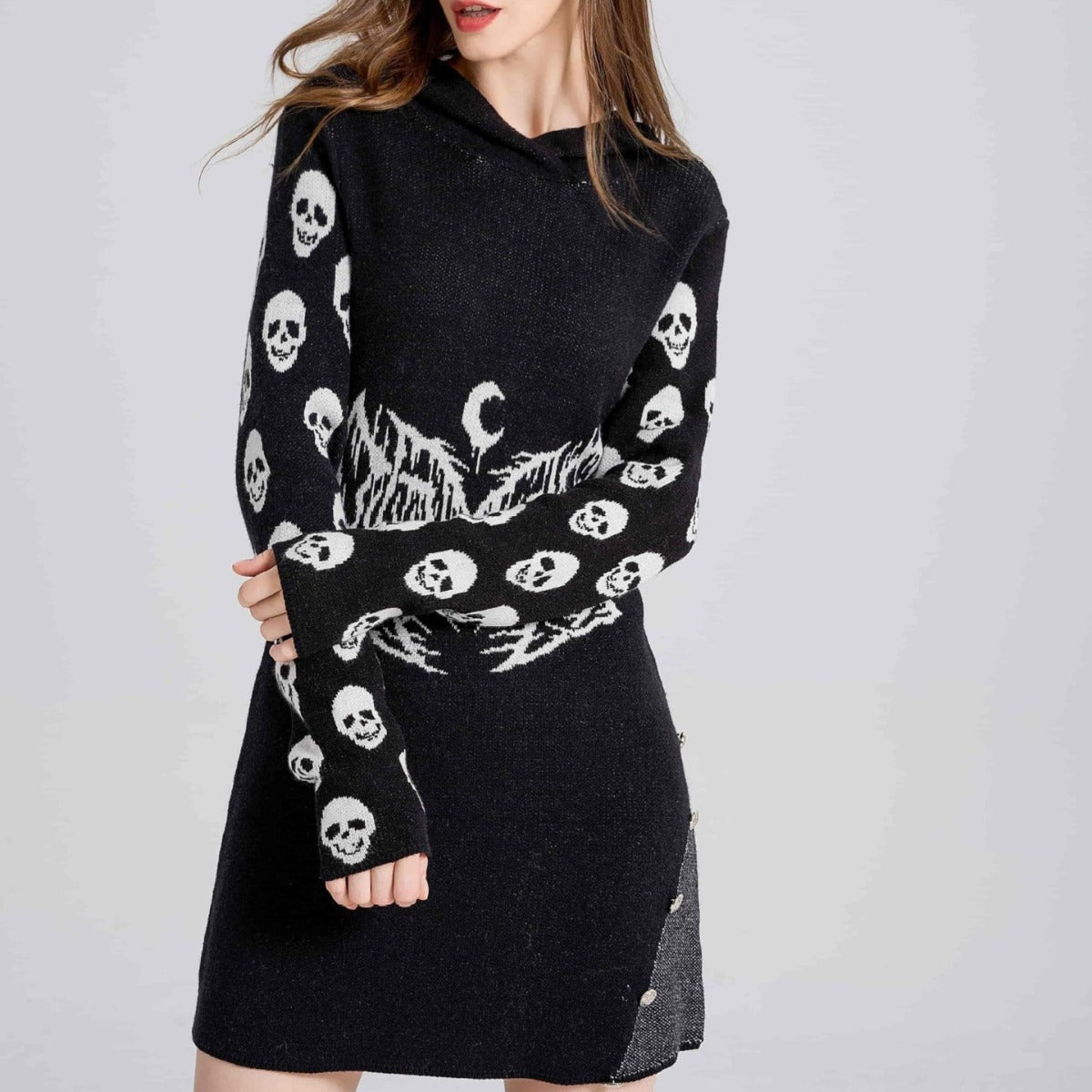 Women's Mid-length Dress Gothic Style Knitted Skull Women's Sweater