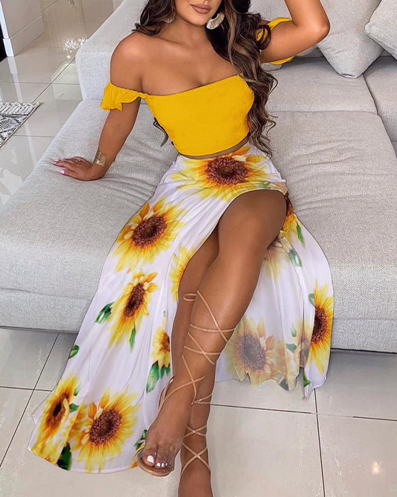 Women's French Bohemian Printed Mid-length Retro Tube Suits
