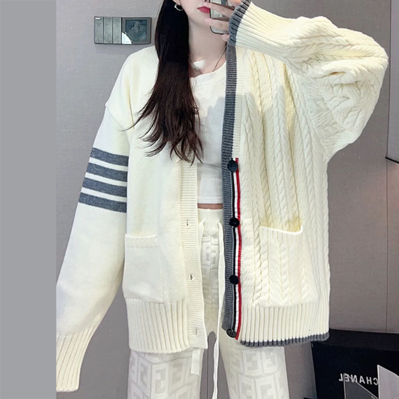 Women's Idle Style Knitted Double Twist Contrast Women's Sweater