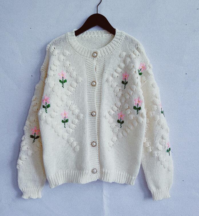 Handmade Crocheted Embroidery Twist Pearl Buckle Sweaters