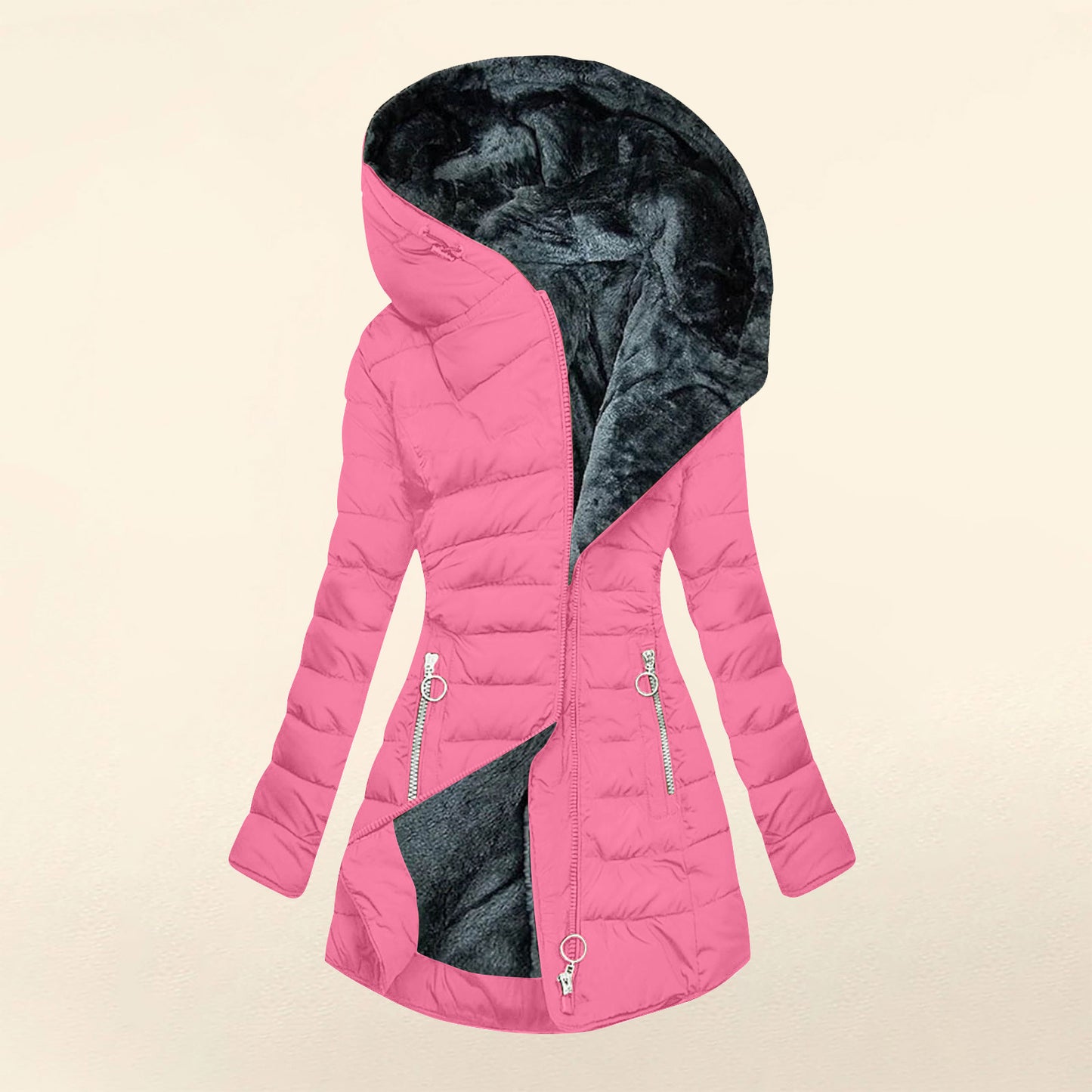 Women's Warm Fur Collar Cotton Clothes Zipper Coats