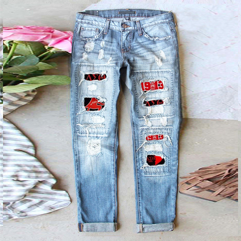 Women's Independence Day Flag Denim With Hole Clothing