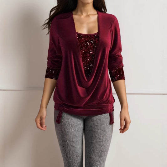 Women's Sequin Long Sleeve Large Drop Collar Clothing