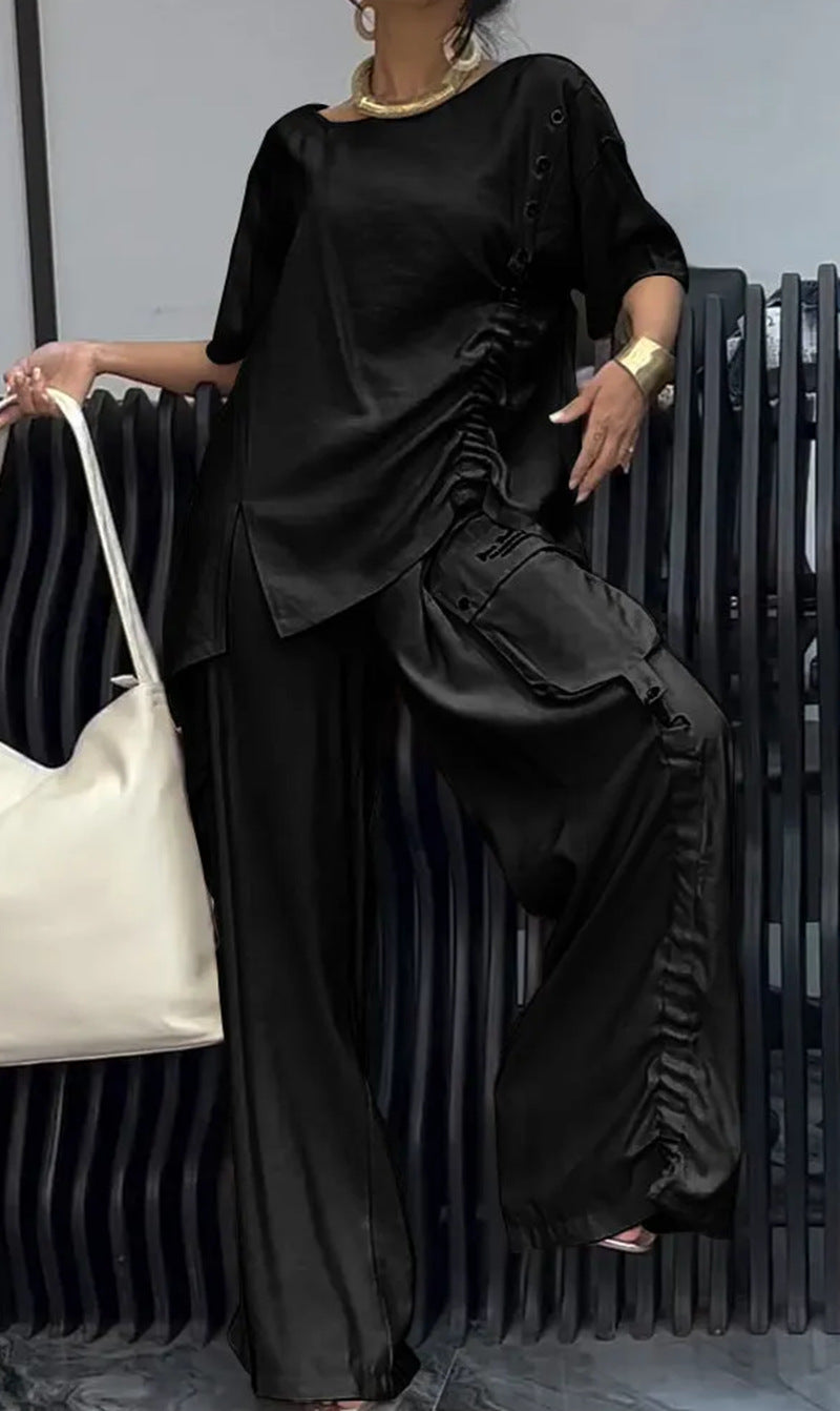 Women's Summer Round Neck T-shirt Trousers Two-piece Fashion Casual Suit