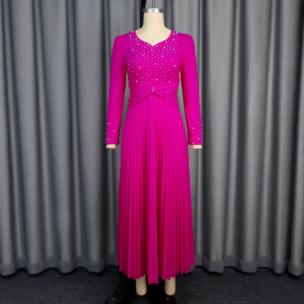 Dress Long Sleeve Pleated Party High Dresses