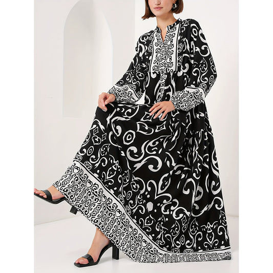 Women's Black Long Robe Elegant Loose Sleeve Dress