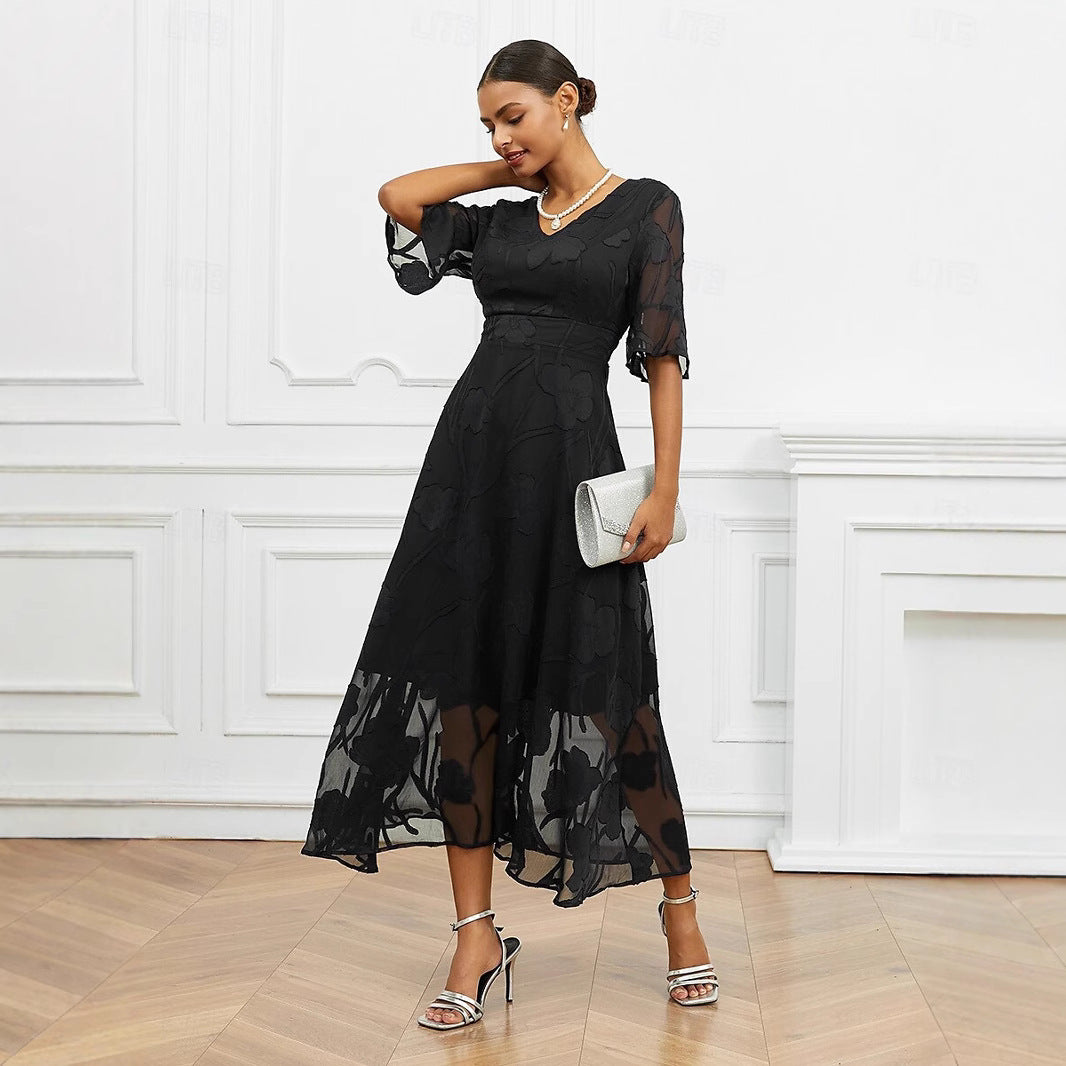 Large Swing Fashionable Elegant Collar Jacquard Dress