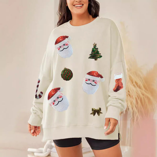 Women's Christmas Sequins Loose Casual Long Sleeves Sweaters