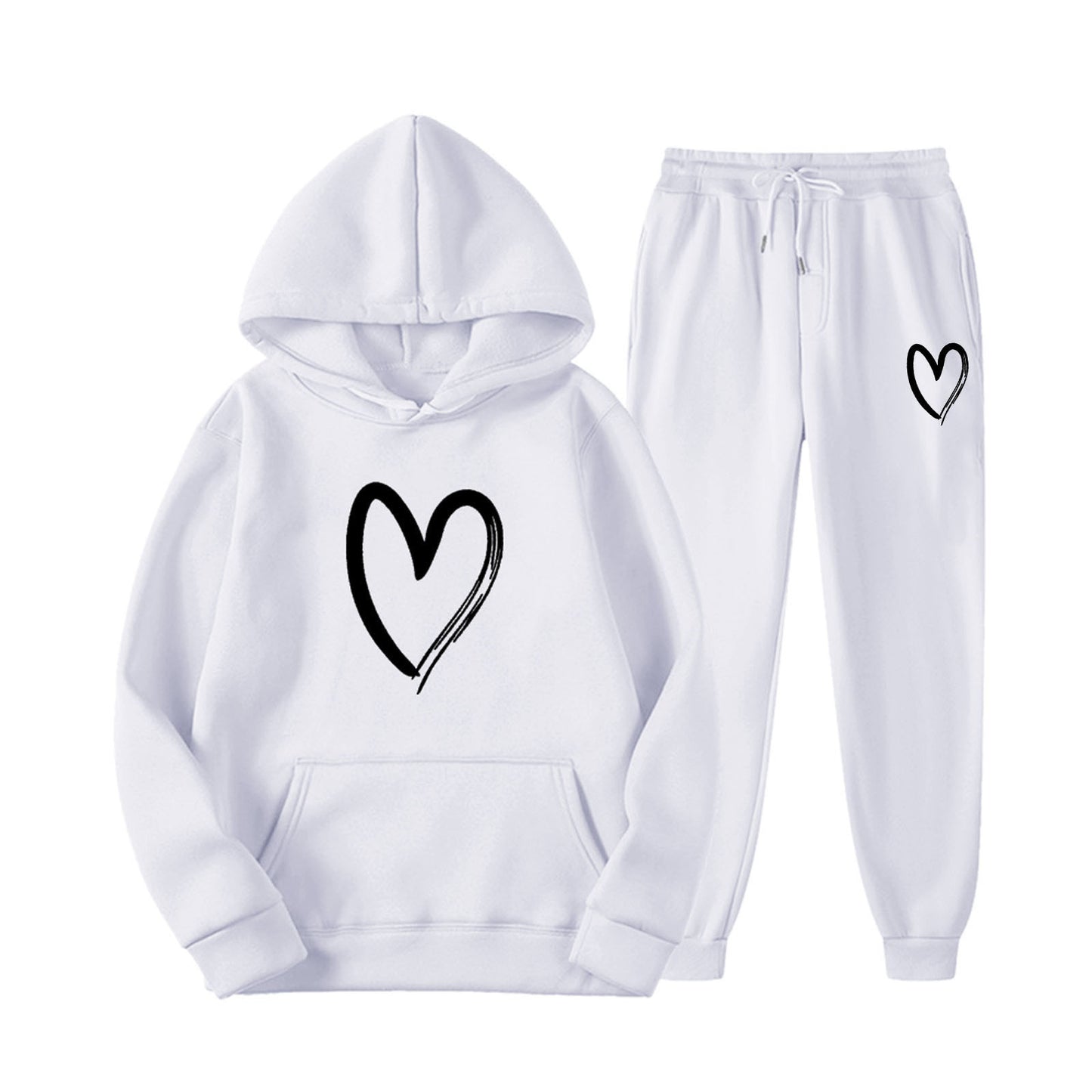 Women's Sports Printed Heart-shaped Solid Color Set Fashion Casual Suit