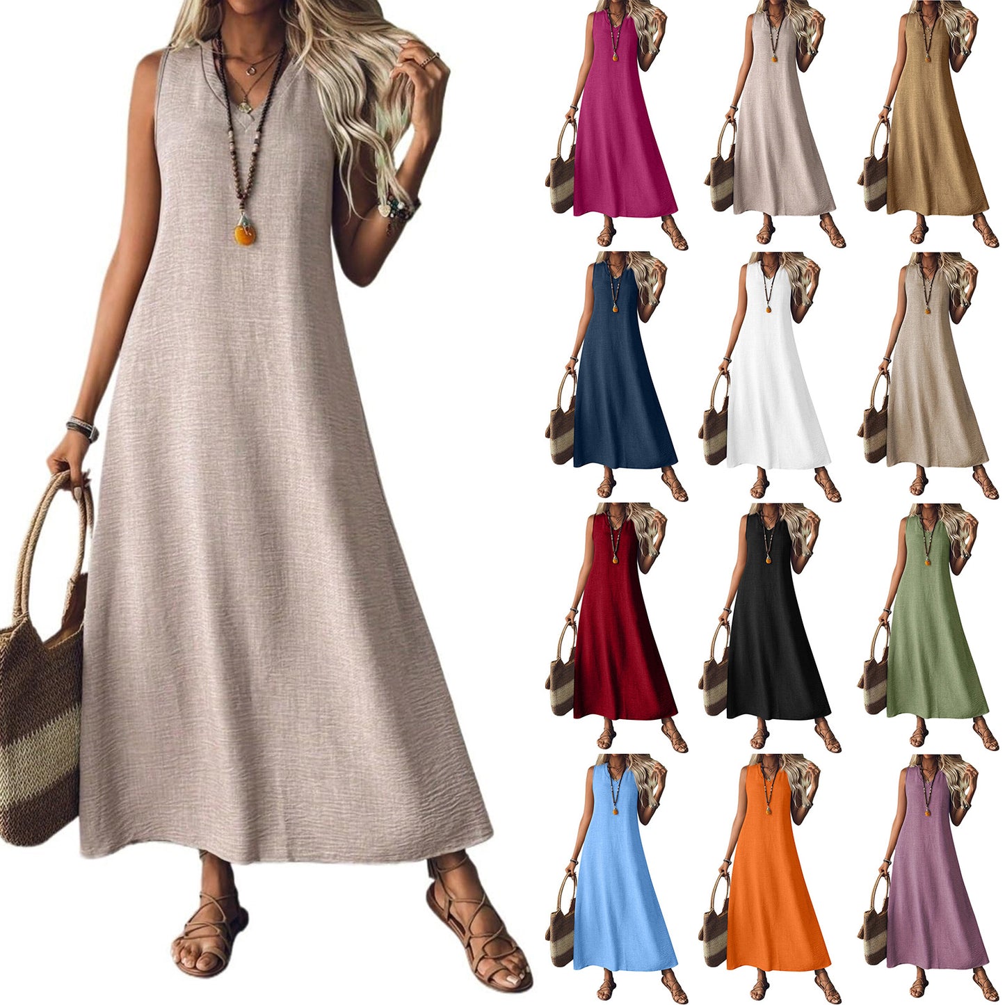 Women's Summer Sleeveless Back Zipper One-piece Elegant Dress