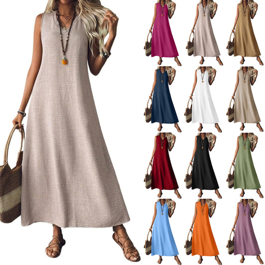 Women's Summer Sleeveless Back Zipper One-piece Elegant Dress