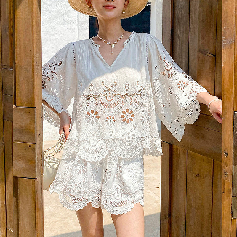Women's French White Lace Shirt South Oil Blouses