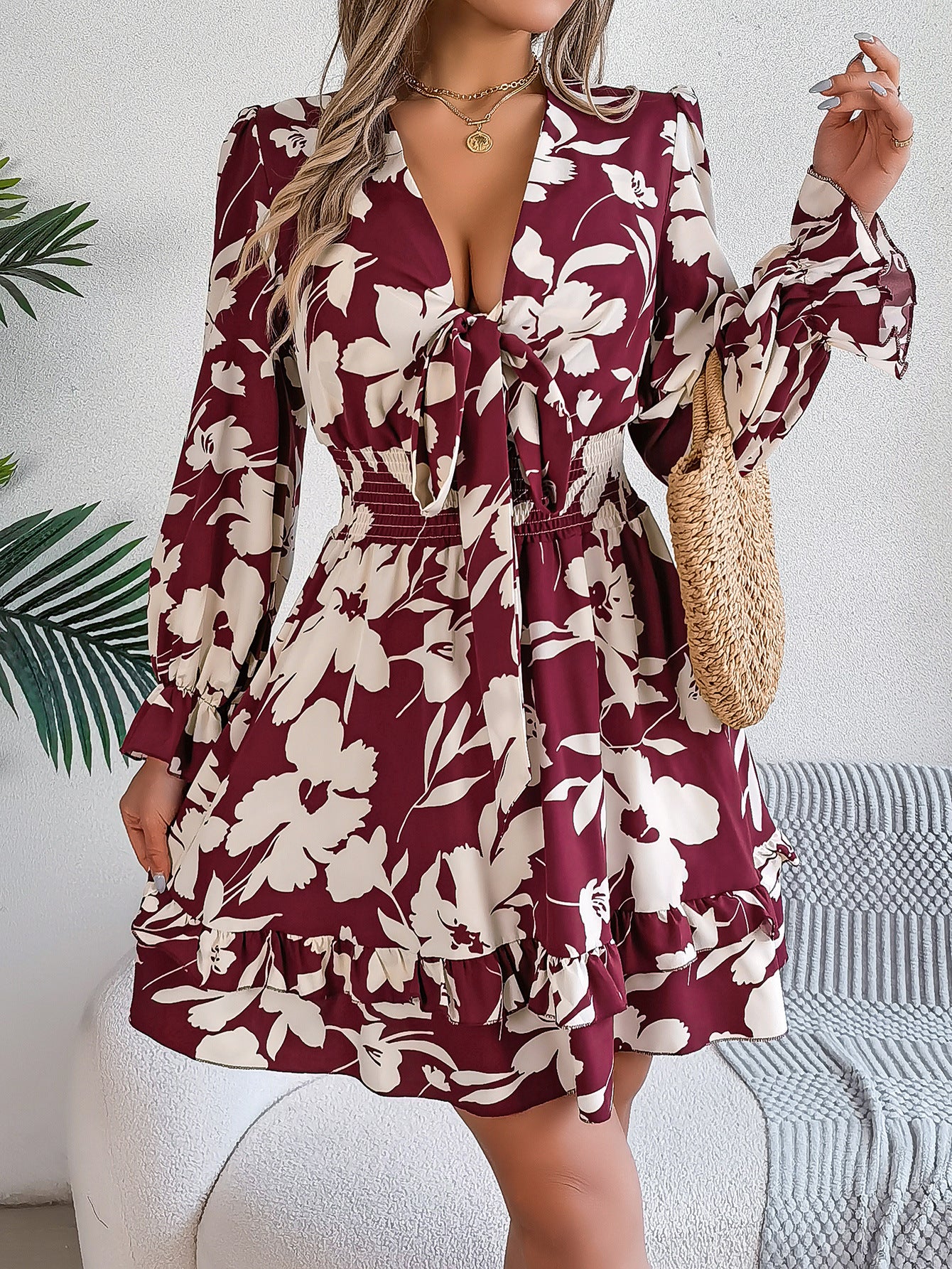 Women's Casual Flower Half Sleeve Ruffled A- Clothing