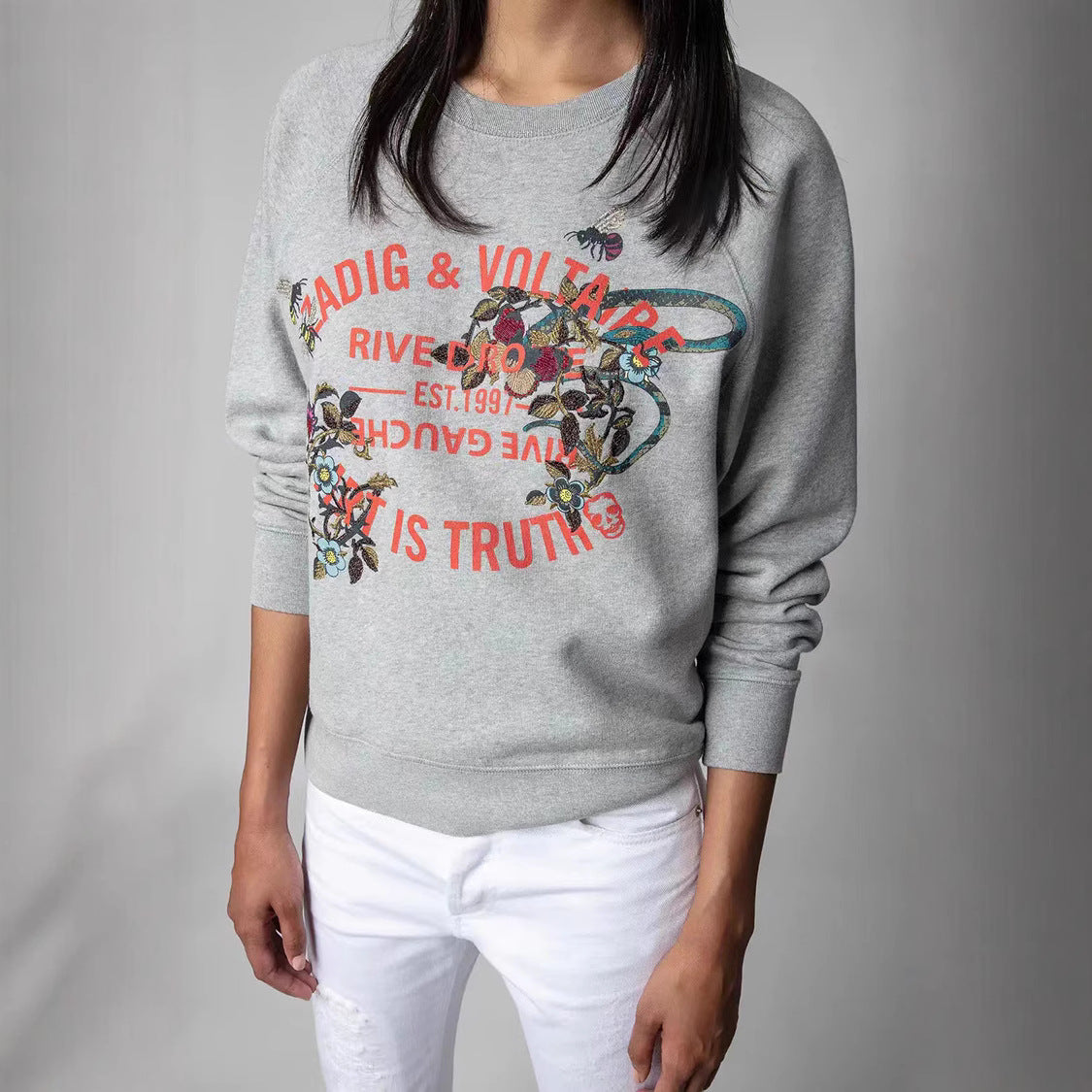 Women's French Niche Classic Letter Printed Flowers Sweaters