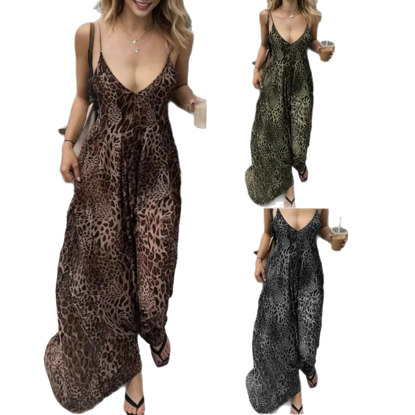 Hot Sexy Leopard Print Backless Collar Summer Dress